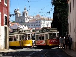 traditional trams in Lisbon