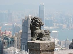 stone lion over hong kong