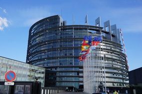 european parliament flags in Strasbourg