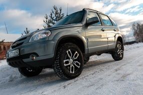 jeep stands on a snowy road