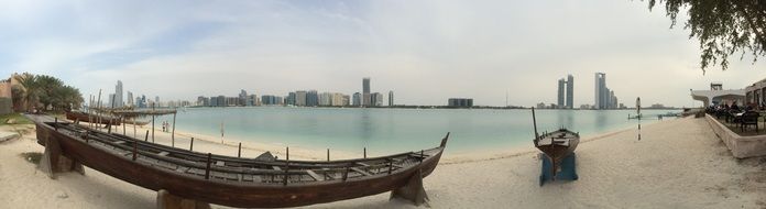 Boat on the sandy coast in Dubai