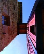 Red facade of building