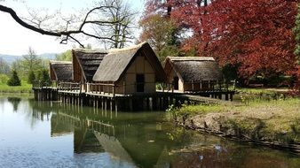 wooden small houses on the water in bally park
