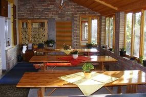 cozy interior of a rustic restaurant