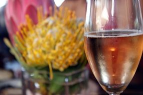 champagne glass near the flower