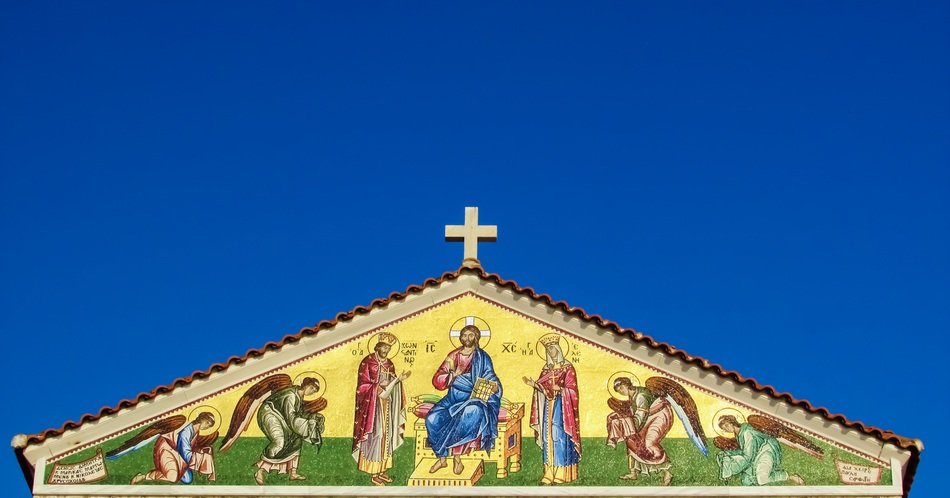 painting on the roof of Agios Konstantinos and Eleni Church, greece, volos