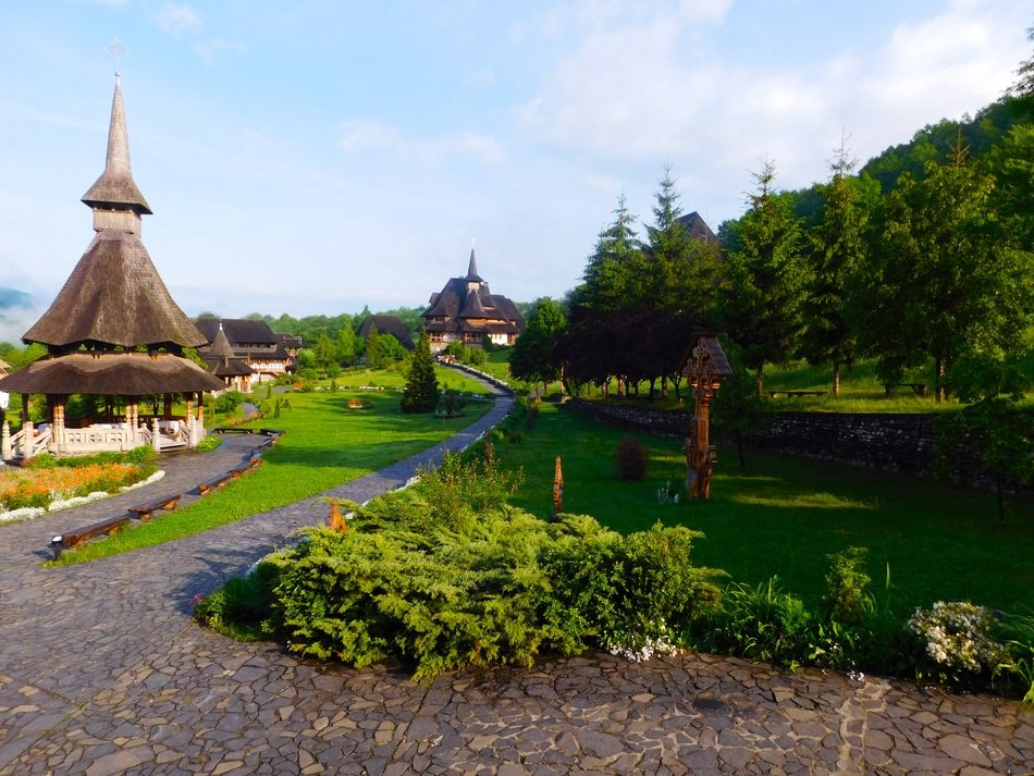 Garden in front of a monastery in Romania