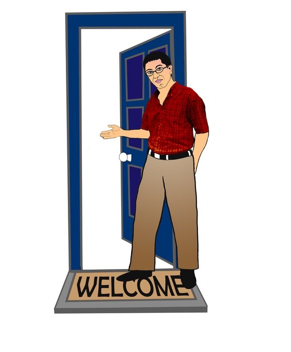 drawing of a man near the front door