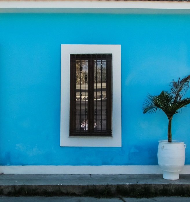blue colour of the old house on Cyprus
