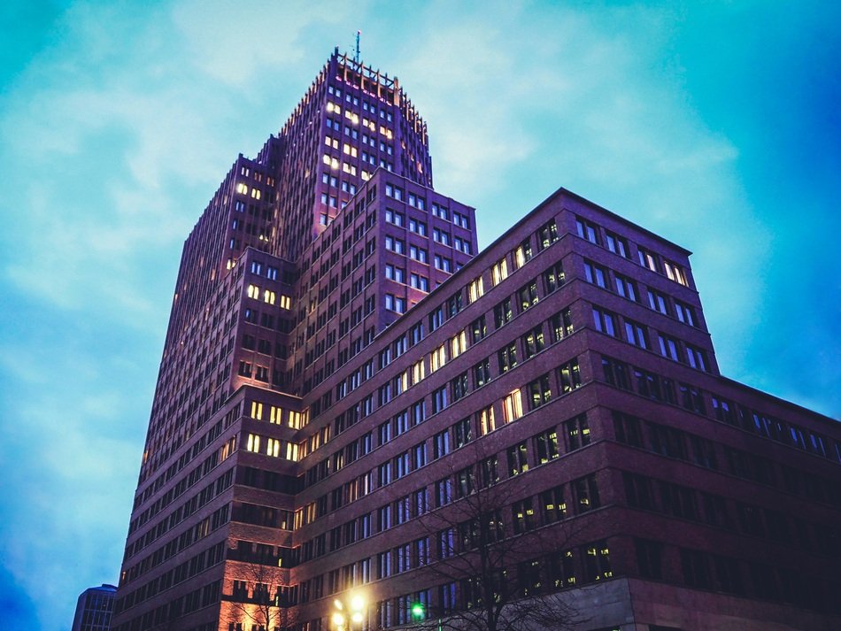 skyscraper in berlin at dusk