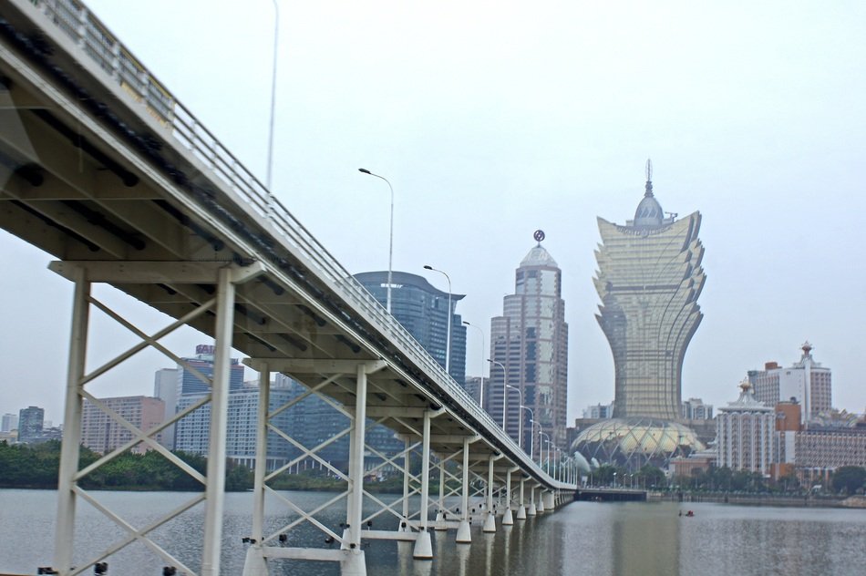 panorama of the long city bridge in Macau