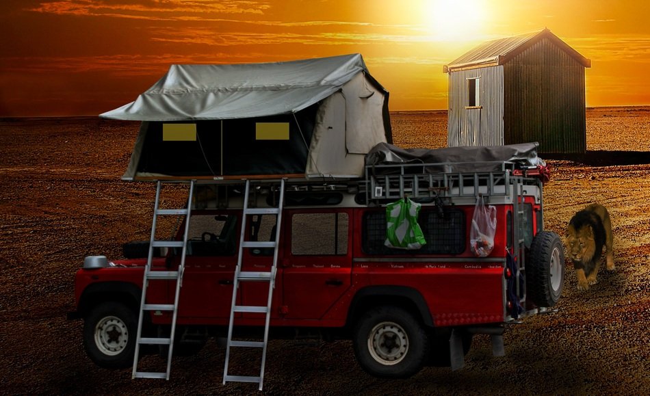 Camping holiday in desert at night