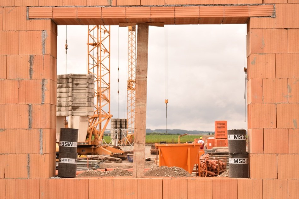 hole for the window during the construction of the house