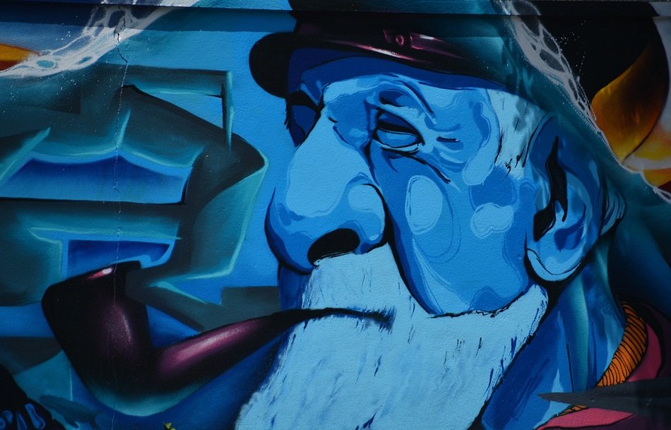 blue mural as street art