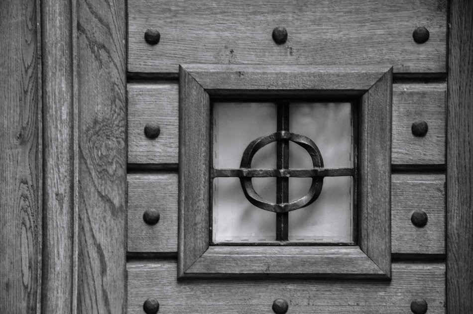 wooden door with bars in the Czech Republic