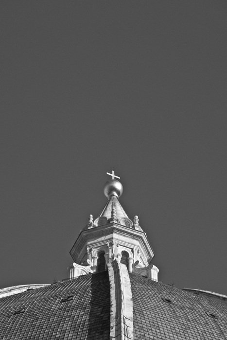black and white photo of the dome of the church