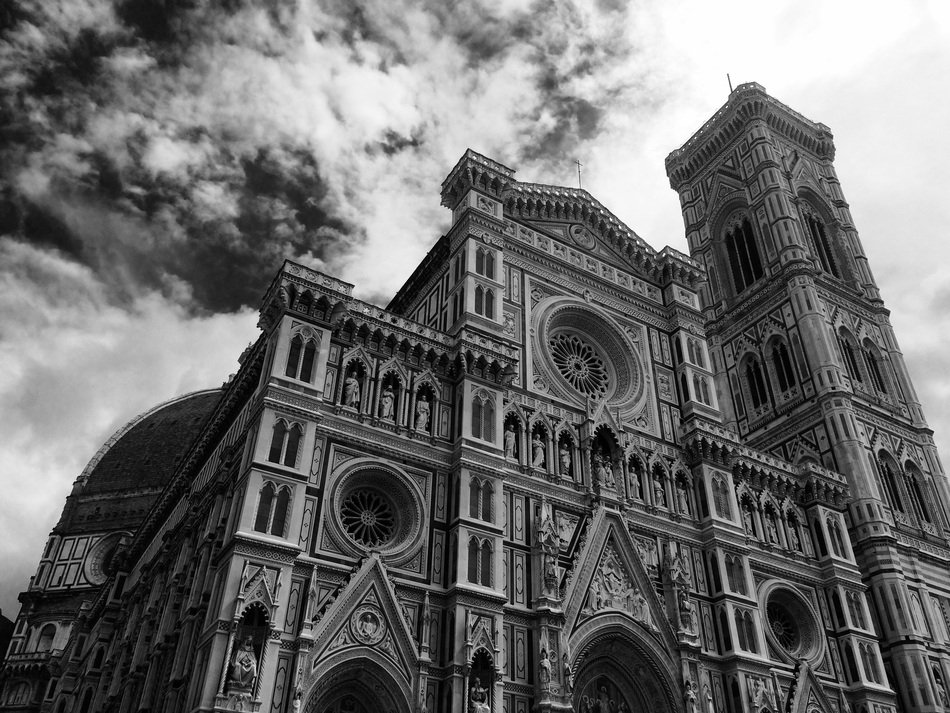 cathedral in europe in black and white image