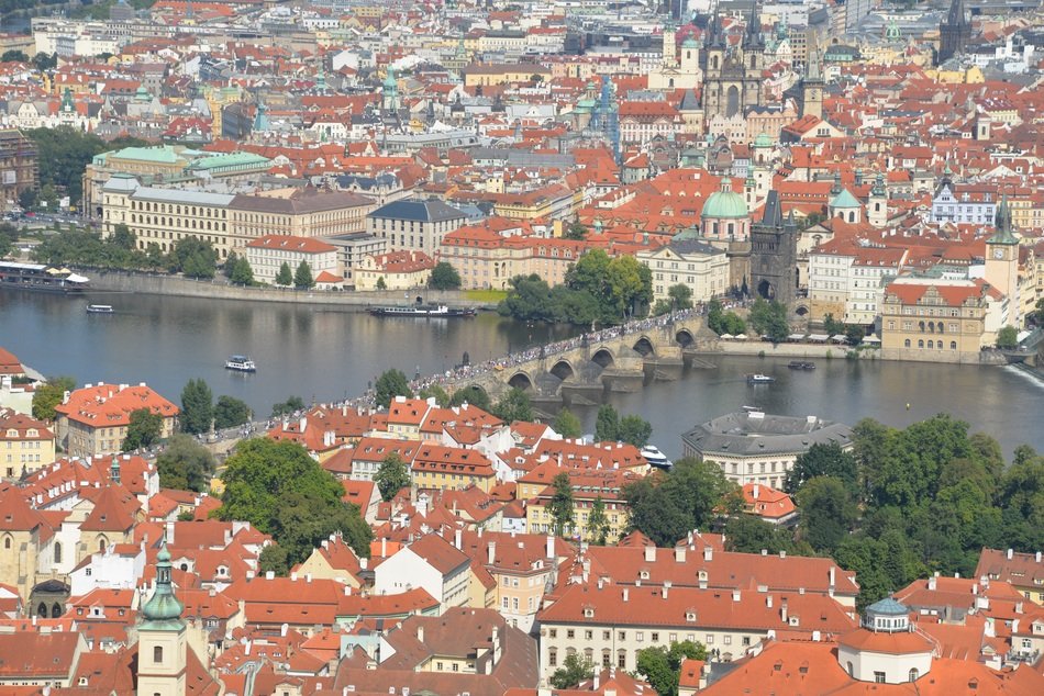 panorama of the Charles bridge in Prague