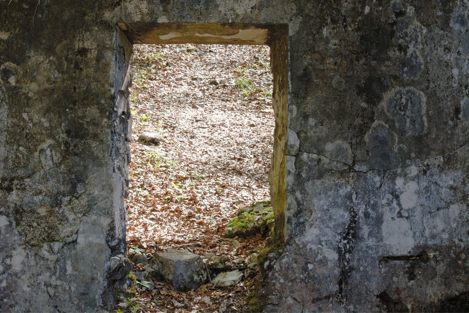entrance to the ruined building