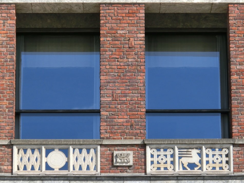 brick facade and panoramic windows City Hall in Oslo