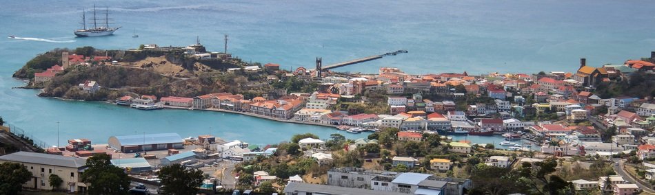 panoramic view of the harbor in St. George, Grenada