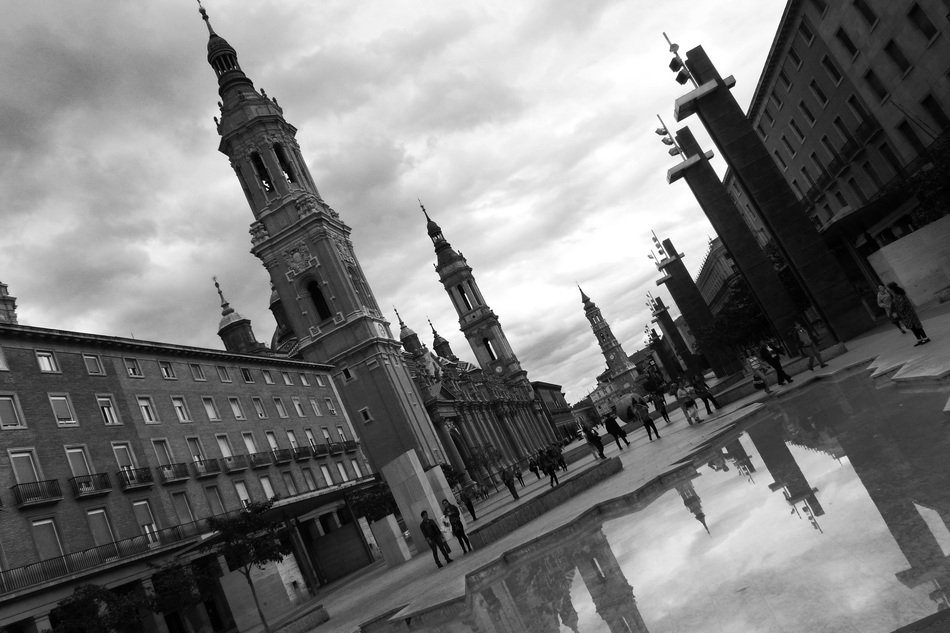 streets in saragossa in black and white background