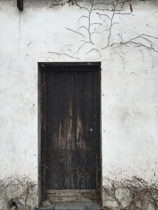 Contrast of the Old Wood Door on white wall