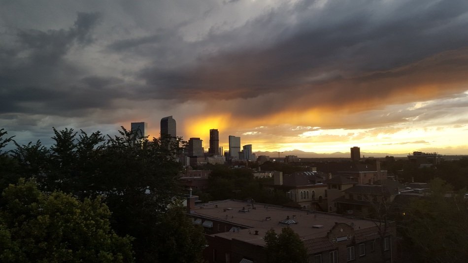 sunset over denver