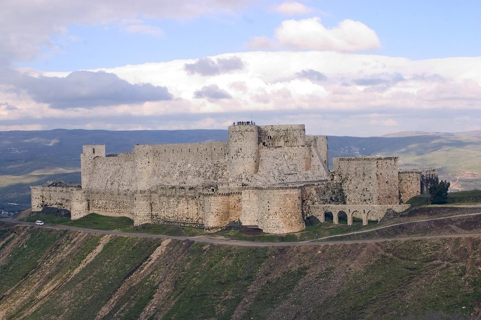landscape of ancient krak of chevaliers in Syria