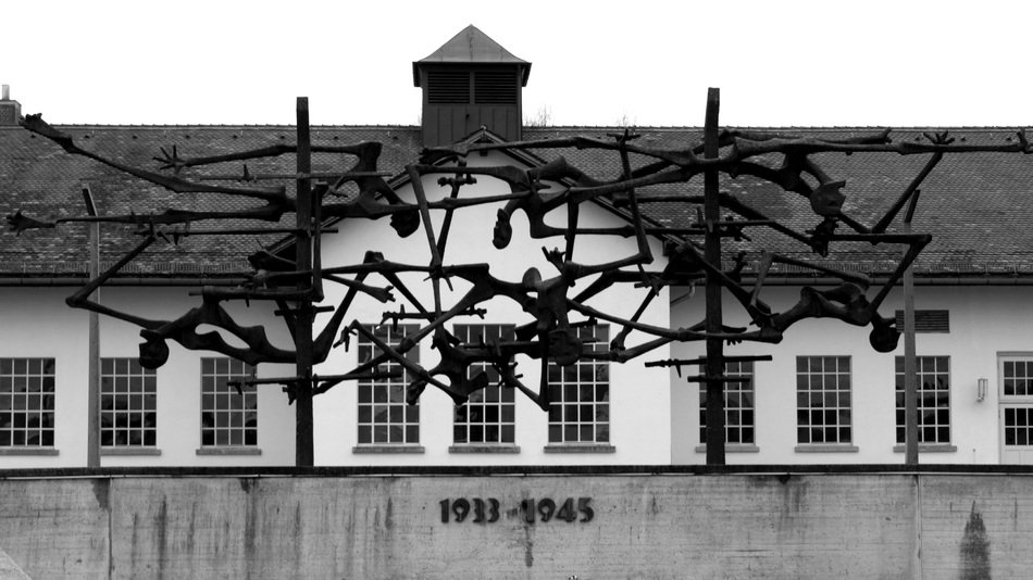 Holocaust monument in black and white background