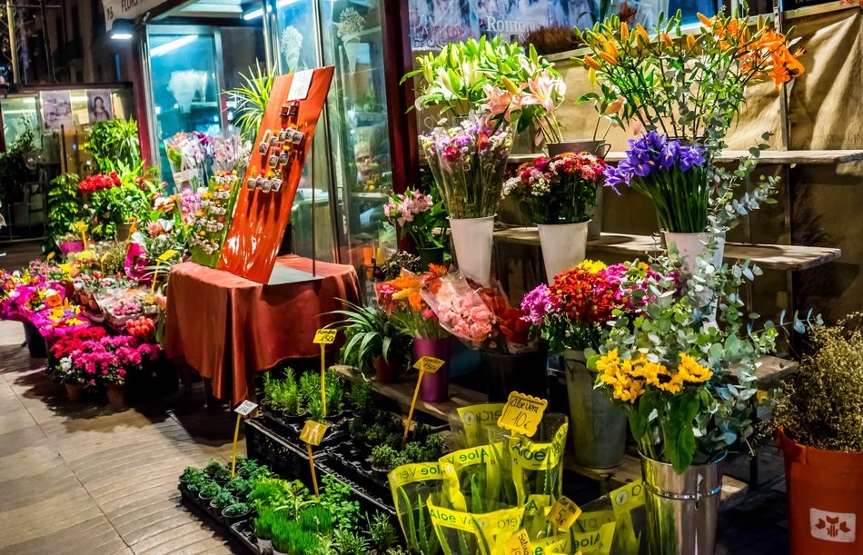 street Flower Shop with the colorful flowers