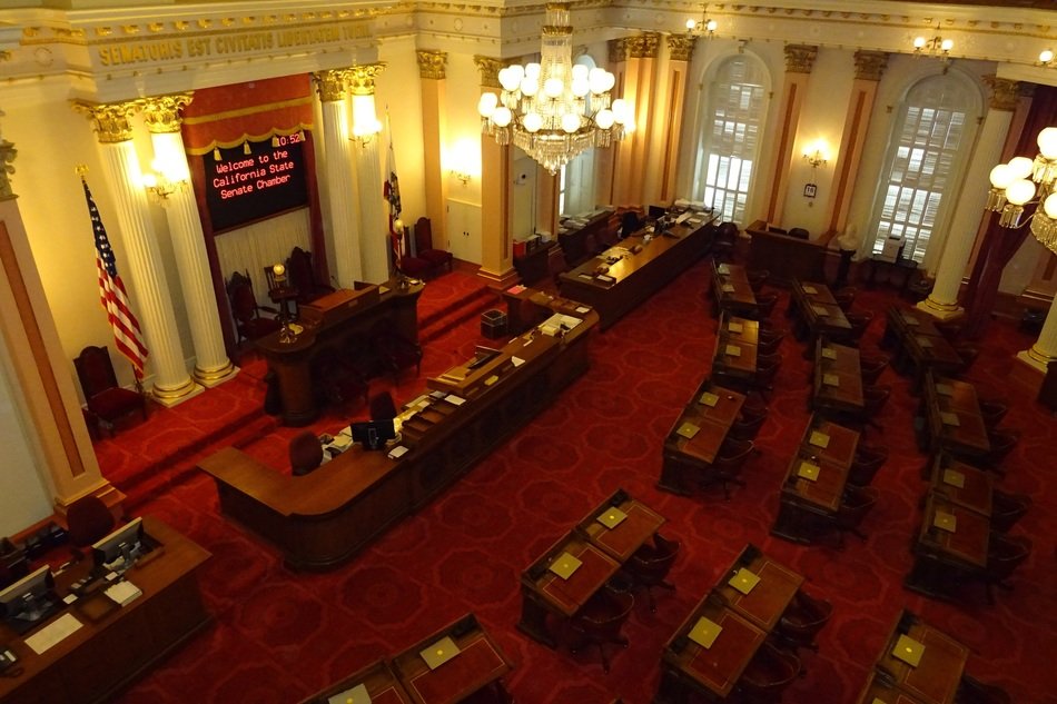 top view of Senate Hall with the columns in Capitol Building, usa, california