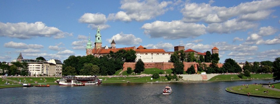 panoramic view of Kraków, Poland among the plants in summer day