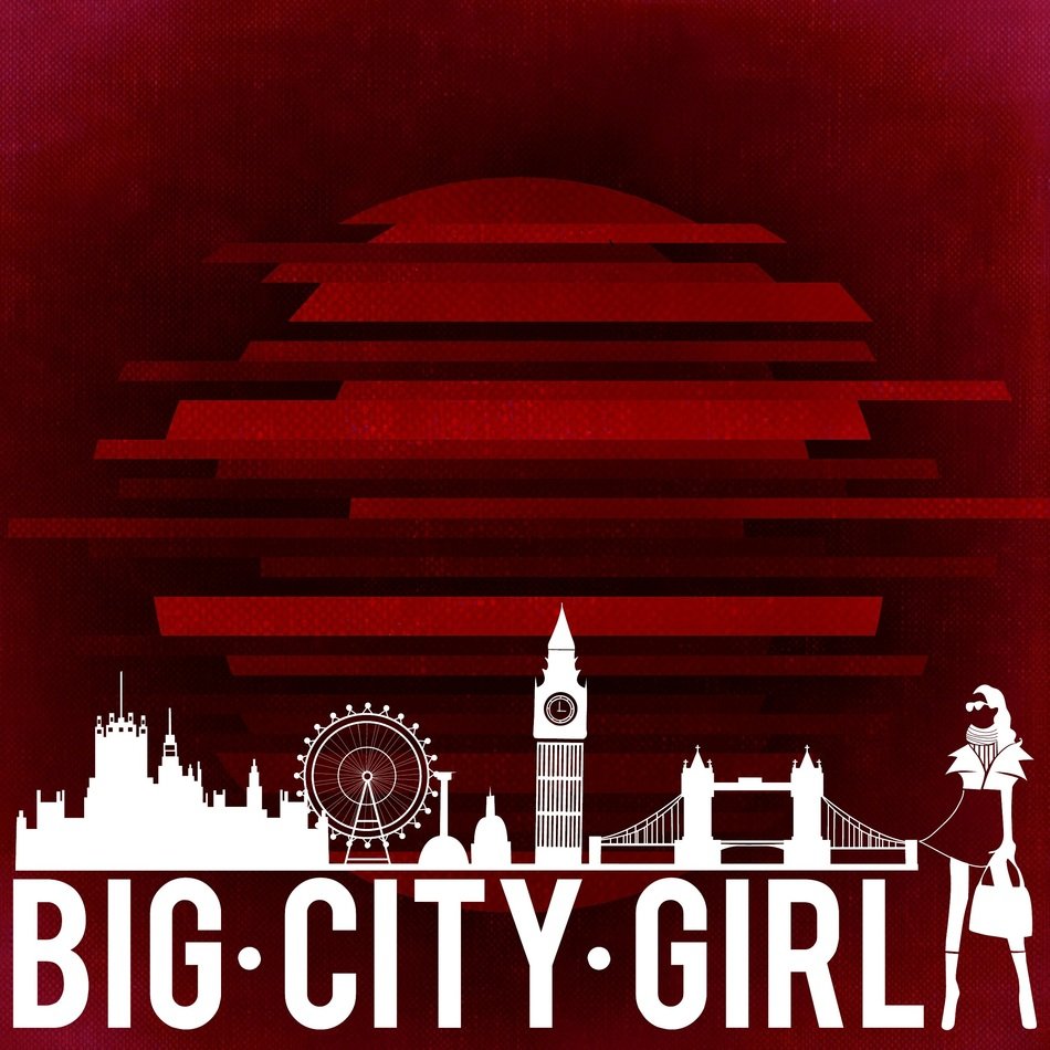 inscription girl from the big city on a burgundy background