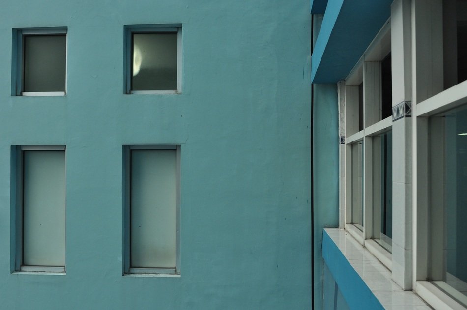 blue wall of a hospital in Indonesia