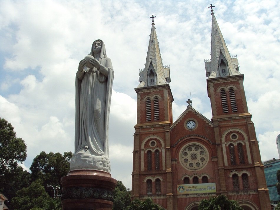 sculpture near the cathedral in vietnam