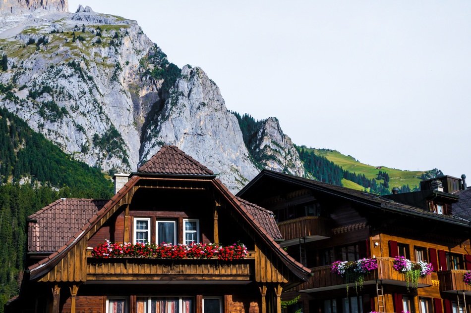 Swiss farmhouse in the mountains