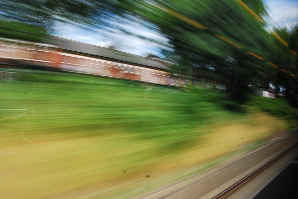 view from the window of a fast train