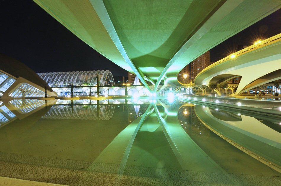 city of the art at night in valencia