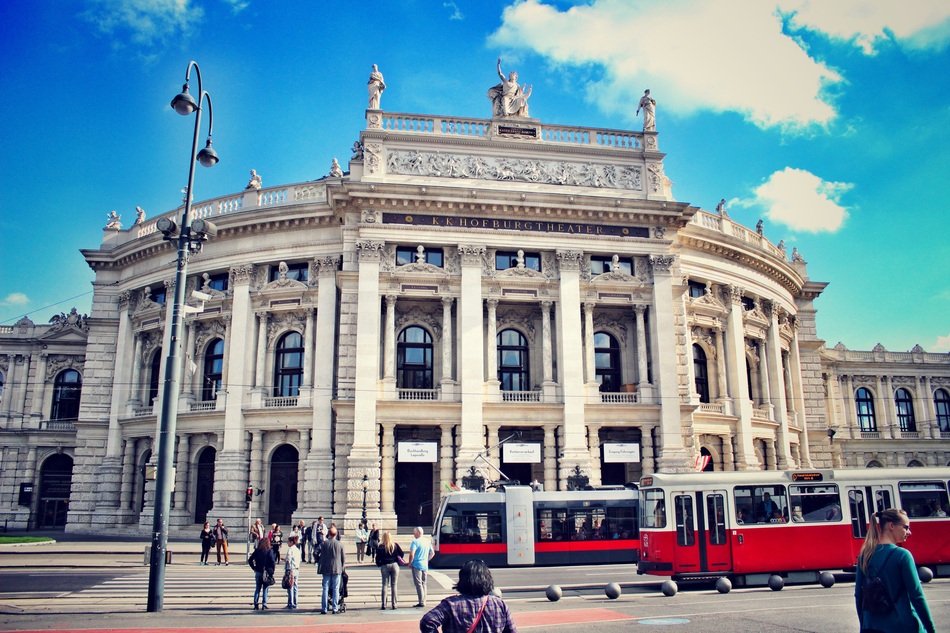 red trams in front of Burgtheater, austria, Vienna