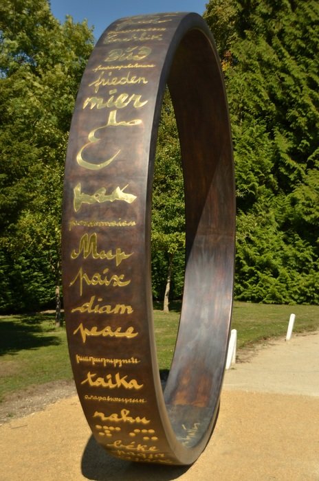 Monument ring of the peace with gold inscriptions in France