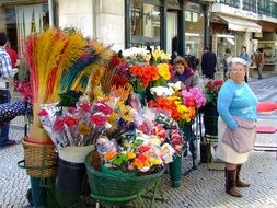 flower market on street in Lisbon