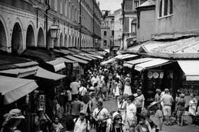 city market in Venice in black and white background