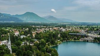 panoramic view of the lake in the city in slovenia