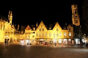 City square in night illumination in Bruges