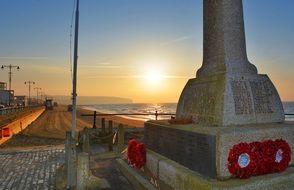military memorial with wreaths