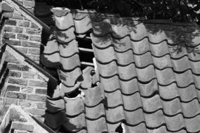 Ruined roof of House, black and white, denmark