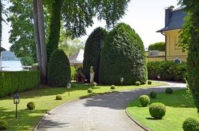 green garden with bushes near the villa, bavaria, starnberg
