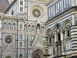beautiful ornamental facade of the historic cathedral in florence, Italy