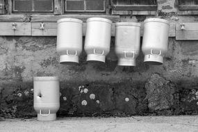 Black and white photo of milk vessels